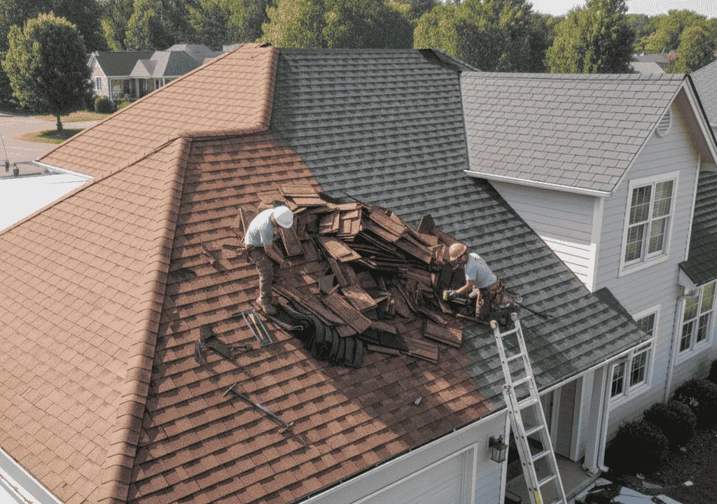 roofers replacing shingles,