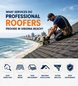 Professional roofer providing roof inspection, repair, replacement, installation, and maintenance services in Virginia Beach
